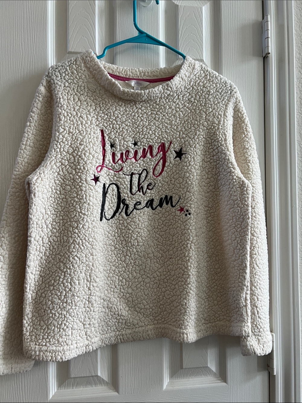 Secret Treasures Cream Sherpa Sweatshirt with Pink & Black Embroidery